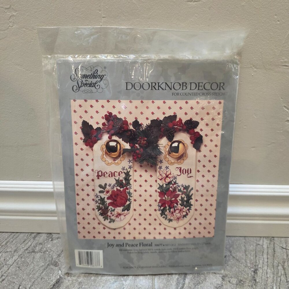 Xmas Doorknob Decor Counted Cross Stitch Joy and Peace Floral 50677 Kit